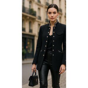 Vintage Parasuco Military Style Snap Wool Jacket Black Silver Baroque Canada S